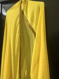 Yellow Colour Anarkali Suit With Pushpak Pant And Shifon Dupatta