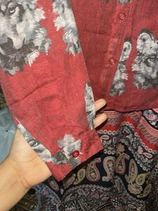 Wolf Print Button-Down Shirt