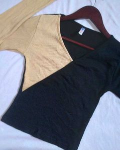 SIGHT BOMB .Two-Tone Long Sleeve Top