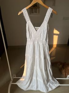 White Tiered Lace Trim Maxi DRESS