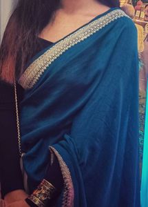 Teal Embroidered Saree &amp; Blouse