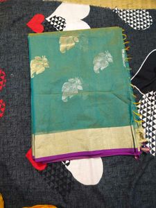 Teal Saree with Leaf Print