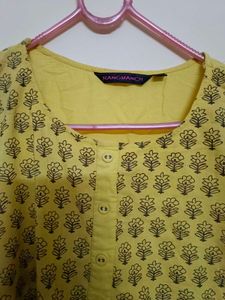 Yellow Cotton Kurta Knee Length