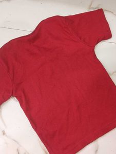 RED ZARA CROP TOP WITH BLACK LACE DETAIL