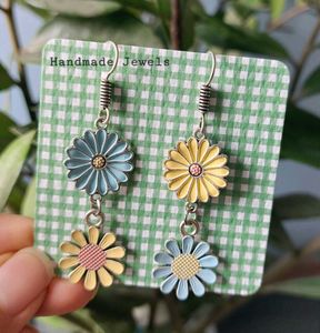 Assymetrical Daisy Flower Dangle Earrings