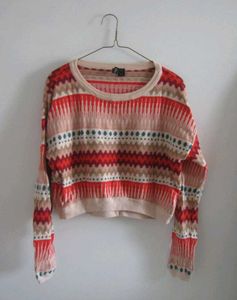 SLIGHTLY CROPPED PRINTED WOMEN SWEATER