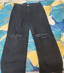 Ripped Wide Leg Black Jeans High rise