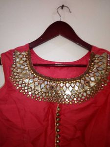 Partywear Mirror Work Front SlitKurti