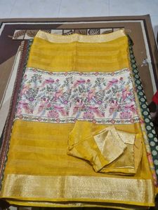 Elegant Yellow Floral Saree