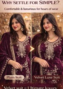Velvet Maroon Embroidered Suit-Size M