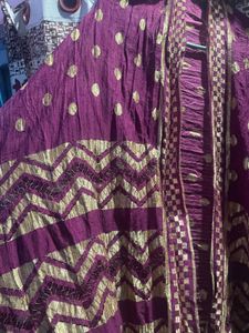 Purple &amp; Gold Embellished Dupatta