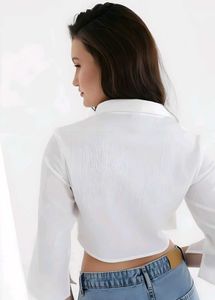 White Knotted Crop Shirt