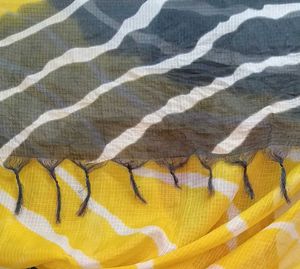 Yellow &amp; Gray Striped Dupatta with Tassels