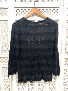 Elegant Crochet Black Knit Sweater C