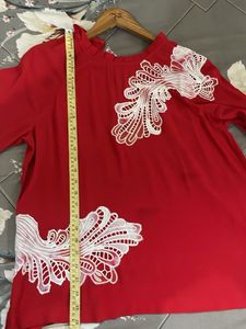 Red Top With Cutwork Patch On Shoulder N Waist