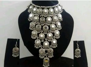 Boho Silver Mirror Necklace &amp; Earring Set