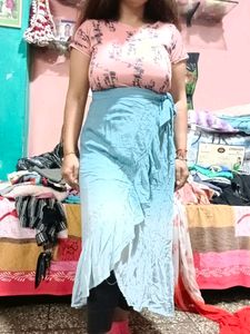 Double Shade Frilled Skirt Cum Dress