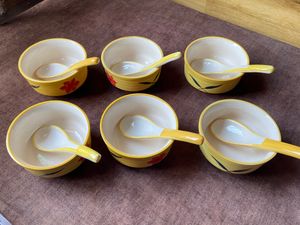 Set Of 6 Soup Bowls &amp; Spoons