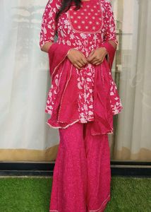 Elegant Pink Floral Kurta sharara set