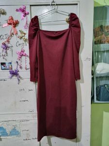 Beautiful Burgundy Puff Sleeve Dress