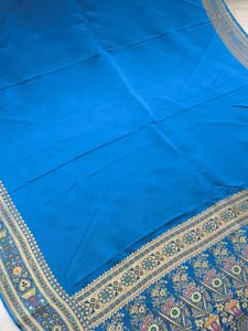 Pure Handloom Satin Silk Saree Blue Colour