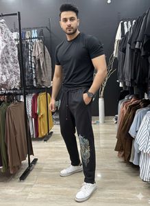 Stylish Black Graphic Print Track Pants