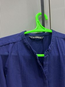 Navy Blue Pleated Top