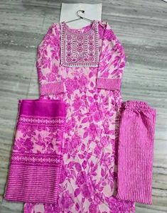 Pink Floral Embroidered Kurta Set