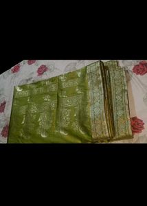 Pure Zari Silk Saree Mehendi Colour