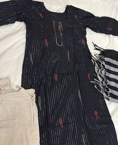 Black Zari Striped Suit Set