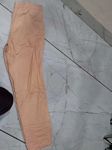 Women Peach Pants with Pearl Detail