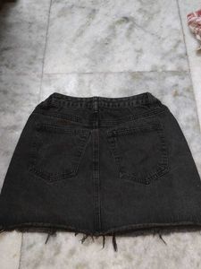 Black Denim Mini Skirt - Button Front
