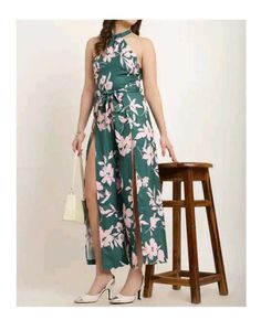 Floral Halter Neck Maxi Dress