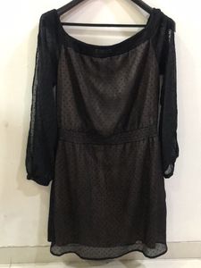 Slit Sleeves Black Mesh Dress With Mini Polka Dots