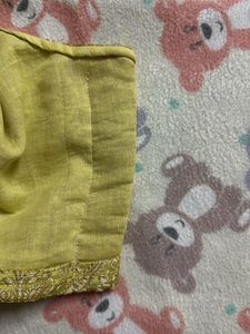 Yellow Lemon Embroidered Net Neck Blouse