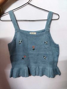 Embroidered Knit Crop Top