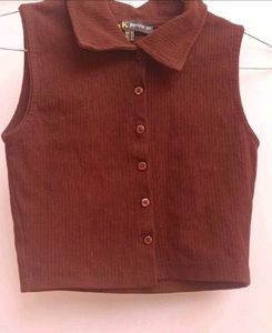 Chocolate Brown Cropped Polo Top