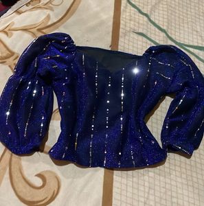 Sparkly Blue Blouse Top Conditions Tip To