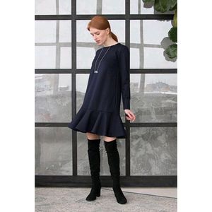 Korean Women&#39;s Navy Blue Dress