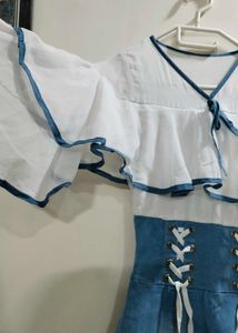 Stylish Denim &amp; White Dress