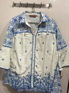 Embroidered White Button-Down Shirt