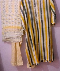 Yellow White Cotton Rayon Salwar Set 3xl