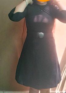 Black A-line Korean Dress