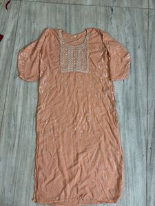 Peach Embroidered Kurta