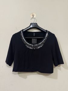 Black Embellished Crop Top