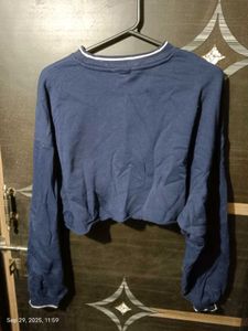 Navy Blue Varsity &#39;A&#39; Cropped Sweatshirt
