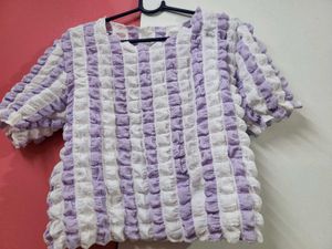 Lavender White Korean Style Top For Coffee Dates
