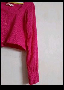 Pink Long Sleeve Crop Top