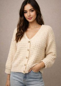 Cream Knit Button-Down Cardigan