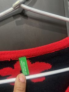 Benetton Red Black Cardigan Girls